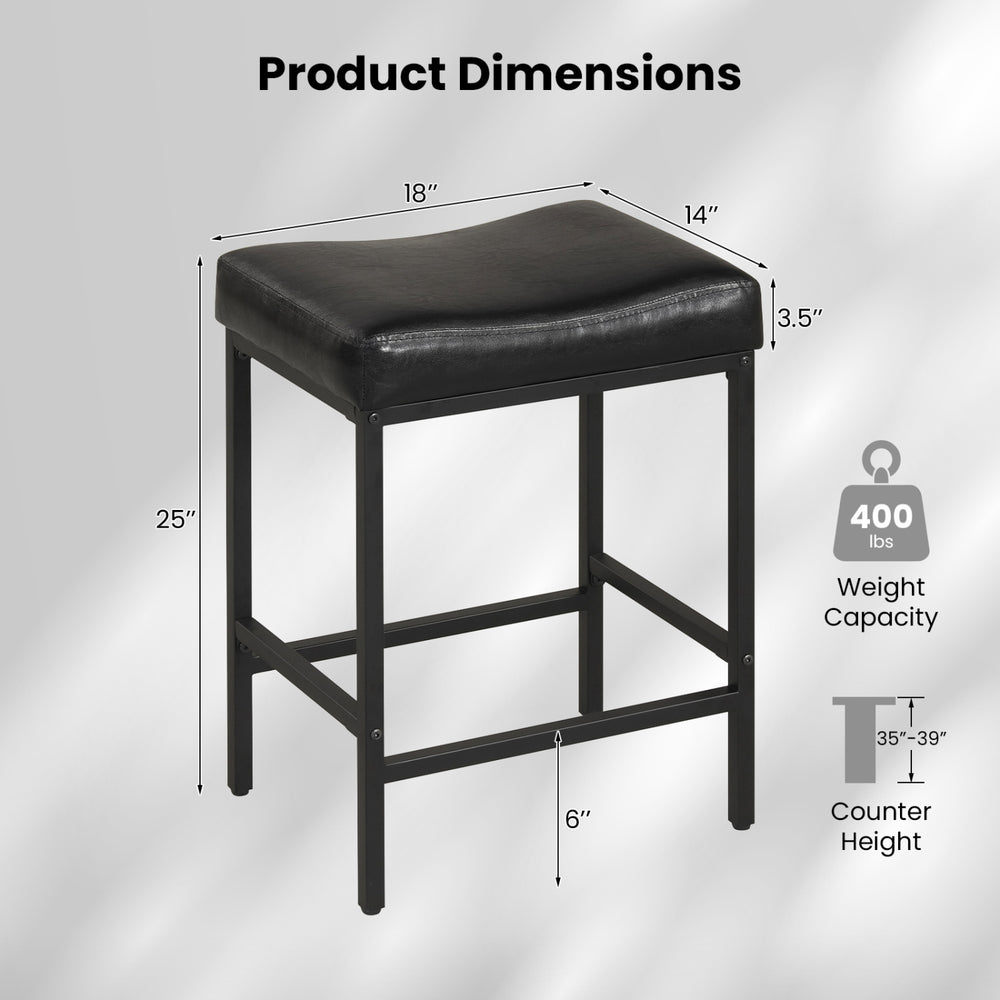 Counter height bar chair dimensions showing a 25-inch seat, ergonomic saddle seat, and sturdy metal frame for kitchen.
