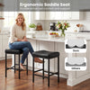 Single black counter height bar chair featuring an ergonomic saddle seat and sleek metal frame, perfect for modern.