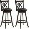 Set of 2 counter height bar stools with rubber wood frame, swivel base, and padded seat for kitchen islands and bars.