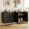Black 2-door buffet cabinet sideboard with metal legs, featuring enclosed shelves and a modern design for versatile use.