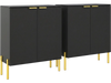 Set of 2 black buffet cabinets with metal legs, featuring enclosed shelves and modern design for versatile home use.