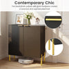 Black 2-door buffet cabinet with gold metal legs, featuring enclosed shelves and modern design for versatile home use.