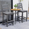 Set of 2 gray HDPE outdoor counter height bar stools with backs, featuring a slatted design and wider footrest for.