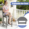 Ergonomic gray HDPE outdoor bar stool with back and wider footrest, perfect for 30-inch counter height tables.