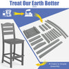 Gray HDPE outdoor counter height bar stool set with backs, featuring slatted design and wider footrest for comfort.