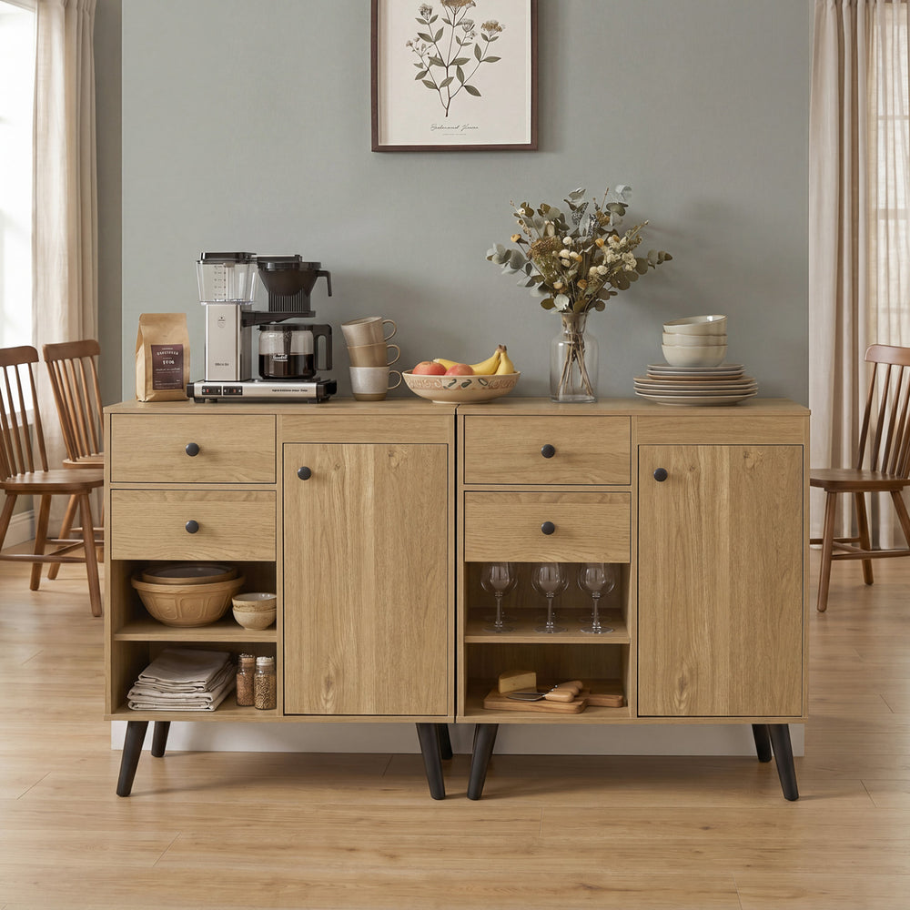 Set of 2 31" Buffet Cabinet with 2 Drawers and Open Compartments for Kitchen-Natural - Gallery View 1 of 8