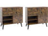 Set of 2 rustic brown buffet cabinets featuring 2 drawers and open compartments, ideal for kitchen storage and display.