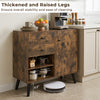 Rustic brown buffet cabinet with two drawers and open compartments, featuring thickened raised legs for stability and easy cleaning.