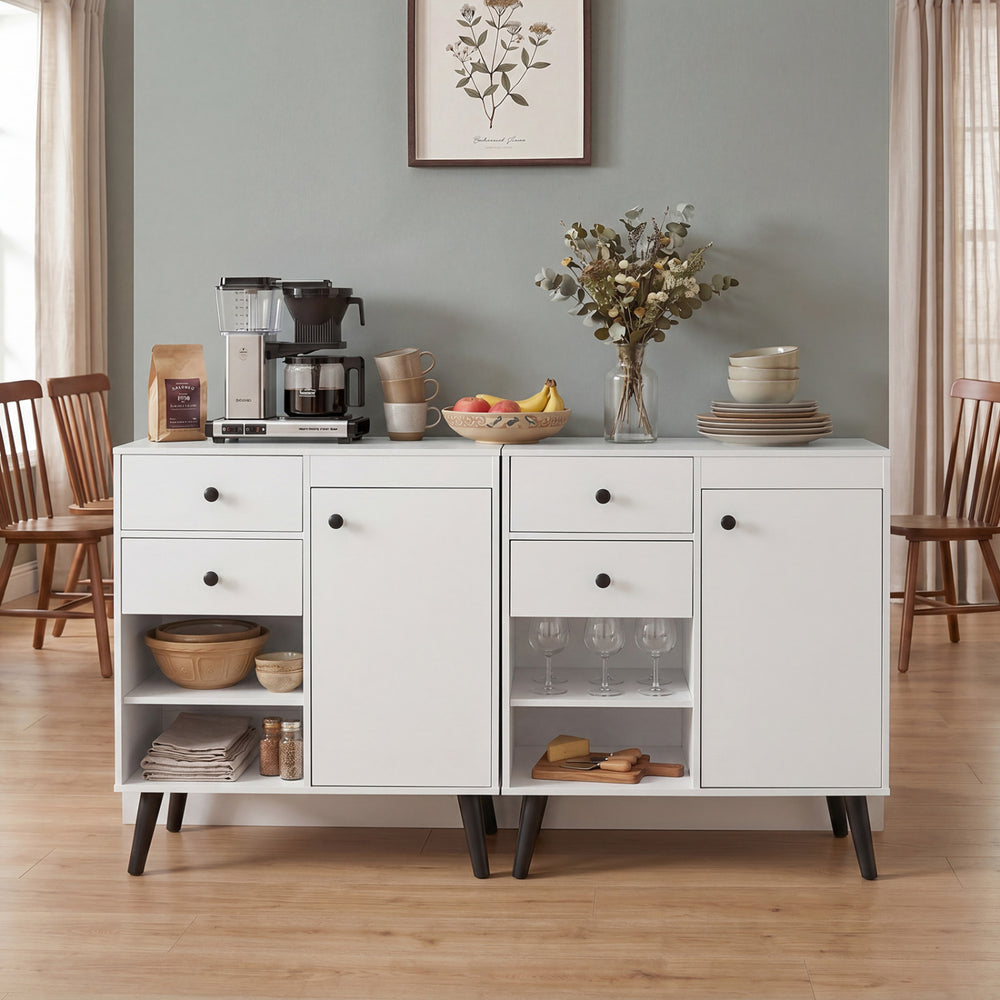 Set of 2 31" Buffet Cabinet with 2 Drawers and Open Compartments for Kitchen-White - Gallery View 1 of 8