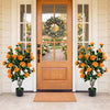 Set of 2 39.5" Artificial Camellia Tree with Orange Blossoms in Cement Pot for Decoration-Orange - Gallery View 1 of 9
