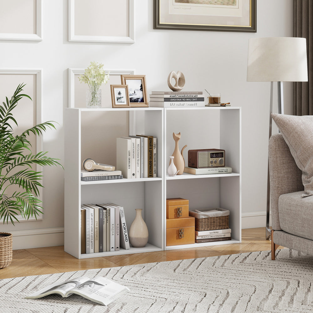 Set of 2 3-Tier Bookshelf with Open Storage Compartment and Freestanding Display Shelf-White - Gallery View 1 of 10