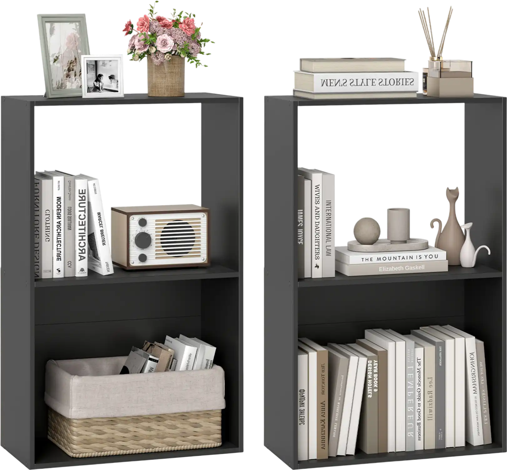 Costway Set of 2 3-Tier Bookshelves Open Storage Freestanding Display Shelf 70170341 New