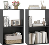 Set of 2 black 3-tier bookshelves with open storage compartments, ideal for organizing books and decor in any room.