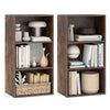 Rustic brown 3-tier cube bookcase set with adjustable shelves, ideal for home office storage and display.