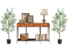 Set of 2 artificial olive trees with realistic fruits in cement pots, perfect for home or office decor.