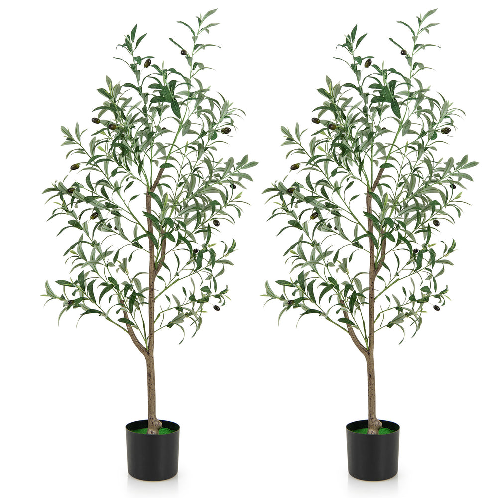 Set of 2 artificial olive trees, 4.5 feet tall, with realistic fruits and leaves, perfect for home or office decor.