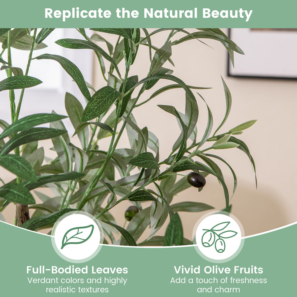 Artificial olive tree with full-bodied leaves and vivid fruits, perfect for home or office decoration.