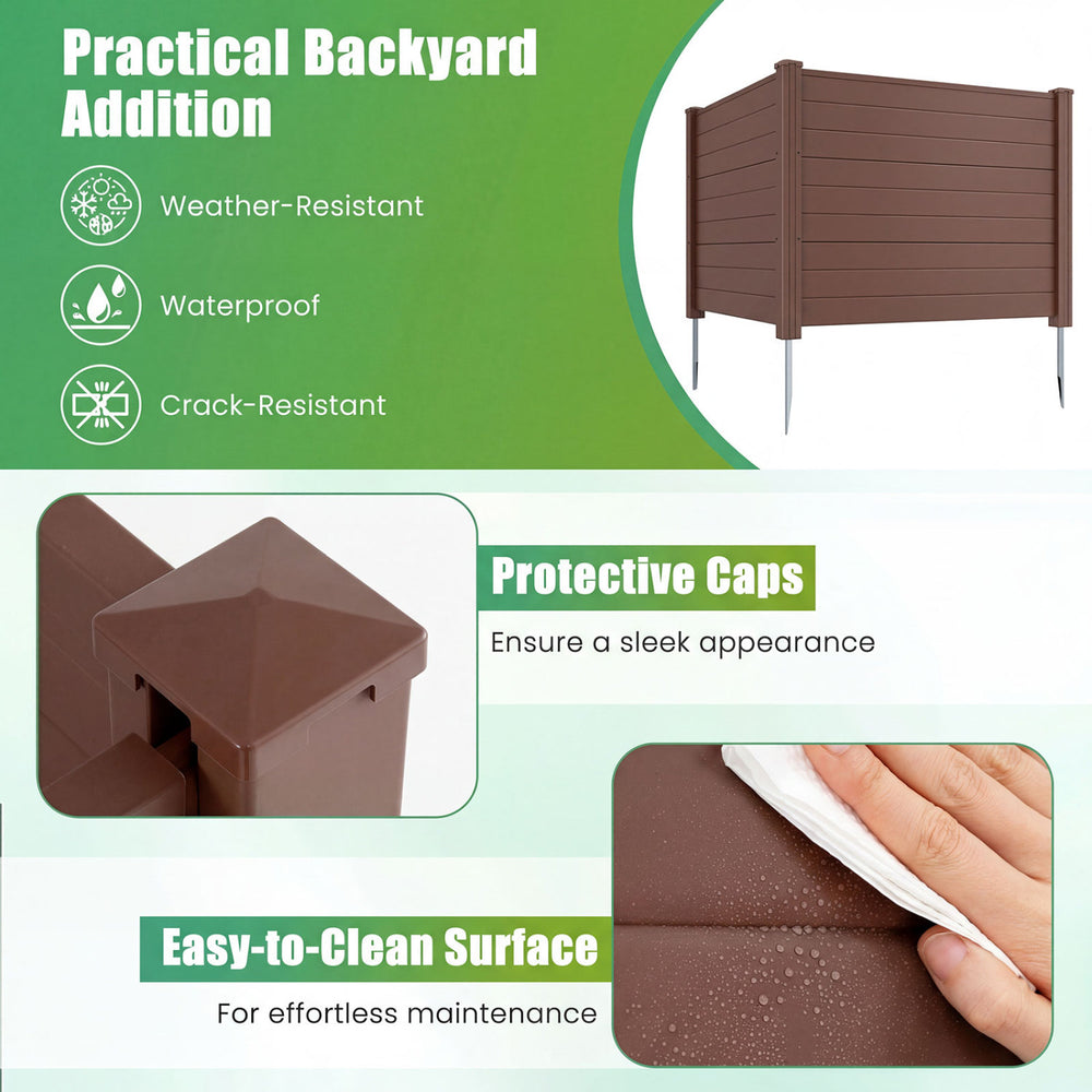 Set of 2 brown air conditioner fence panels with galvanized metal stakes, waterproof and easy-to-clean for versatile.