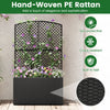 Raised garden bed with trellis and wicker planter box in black, crafted from durable PE rattan for outdoor gardening.