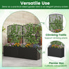 Set of 2 raised garden beds with trellis and wicker planter box in black, ideal for climbing plants and vertical.