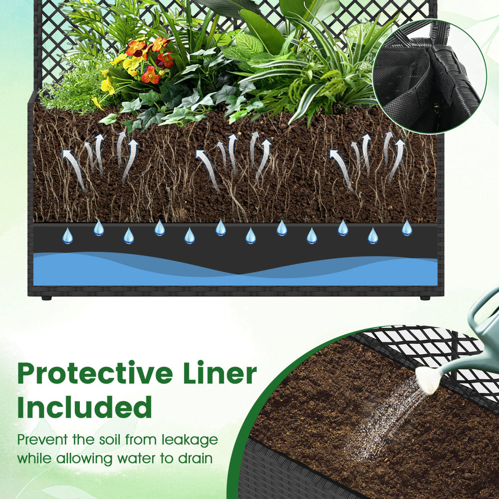 Close-up of the protective liner in a 49-inch raised garden bed, preventing soil leakage while allowing water drainage.
