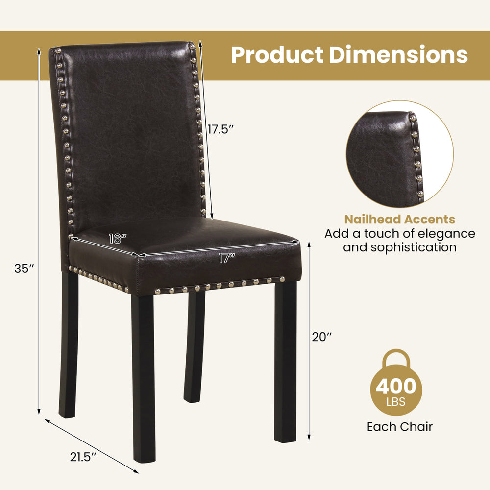 Faux leather dining chair with nailhead accents, solid wood legs, and a 400 lbs capacity, perfect for kitchen or dining.