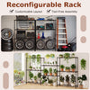 4-tier black metal storage shelving unit with adjustable shelves, ideal for garage or kitchen organization.