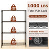 4-tier black metal storage shelving unit with V-shaped wire rack, 1000 lbs total capacity for heavy-duty organization.