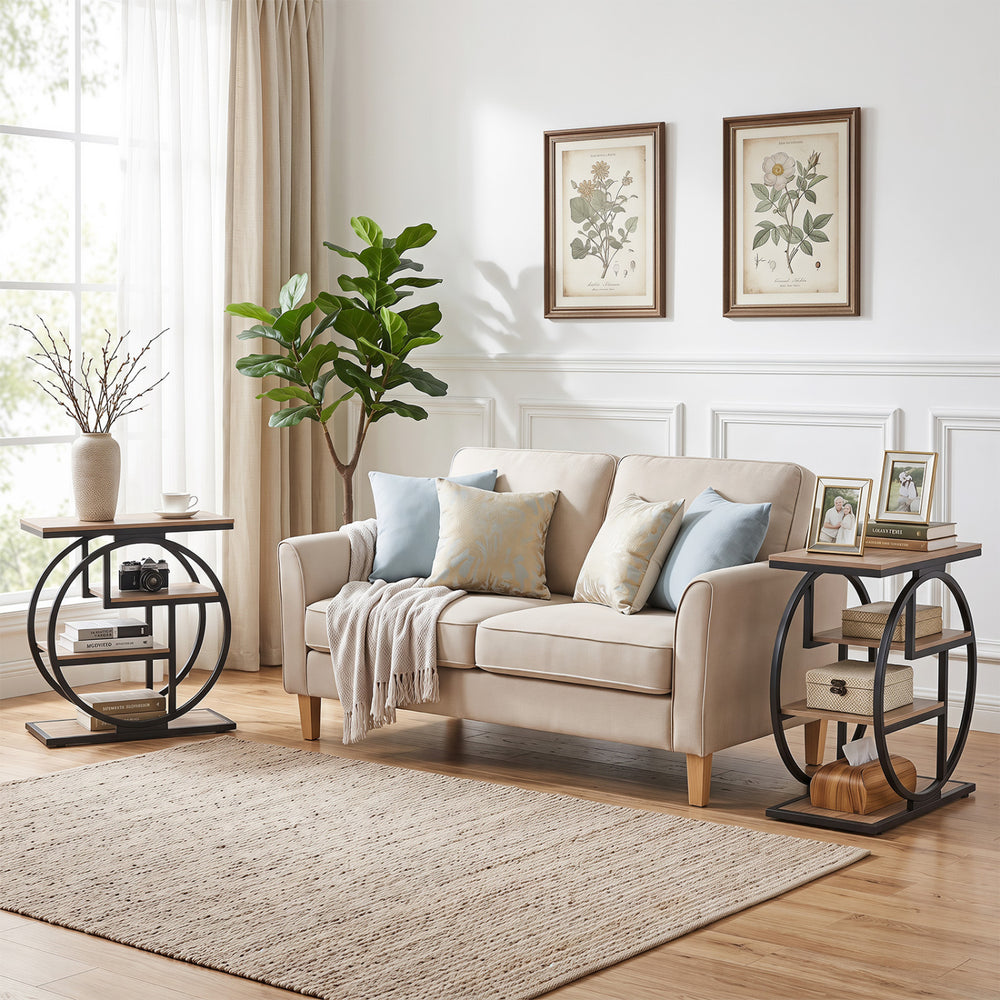 Set of 2 4-Tier Narrow End Table for Living Room with Storage Shelves-Gray - Gallery View 1 of 9