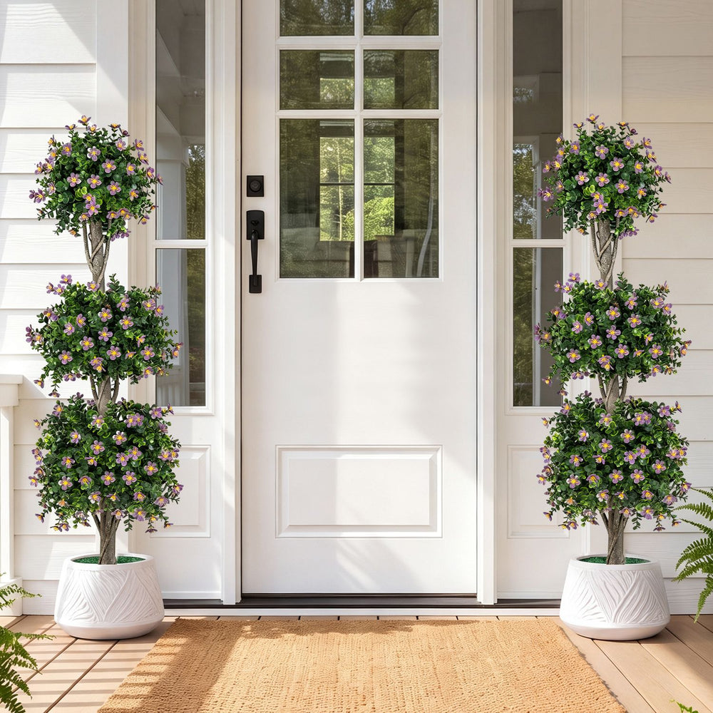 Set of 2 51" Artificial Topiary Tree with 3 Topiary Balls Sun-Resistant Fake Bushes-Purple - Gallery View 1 of 10
