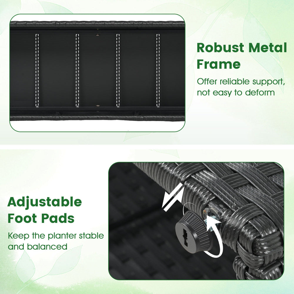 Close-up of the adjustable foot pads on the 58-inch raised garden bed with trellis, featuring a robust metal frame.