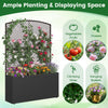 Raised garden bed with trellis and wicker planter box in black, ideal for flowers, vegetables, and climbing plants.