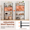 5-tier metal storage shelving unit in black with adjustable shelf spacing, ideal for organizing kitchen and garage.