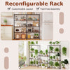 5-tier black metal storage shelving unit with adjustable shelves, ideal for kitchen and garage organization.