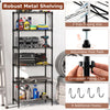 6-tier black metal storage shelving unit with adjustable shelves, anti-tipping kits, and removable hooks for versatile.