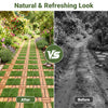 Set of 2 acacia wood interlocking deck tiles with artificial grass, showcasing a natural and refreshing look for outdoor spaces.