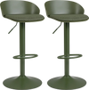 Set of 2 green adjustable swivel bar stools with backrest and footrest, perfect for dining and pub use.