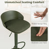 Adjustable green swivel bar stool with breathable linen fabric and resilient sponge filling for enhanced comfort and support.