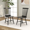 Set of 2 black Windsor dining chairs with high spindle back, featuring sturdy rubber wood frame for stylish dining.
