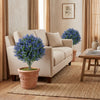 Set of 2 artificial lavender topiary ball trees in terracotta pots, perfect for indoor or outdoor decoration.