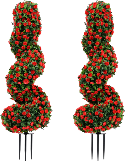 Costway Set of 2 Artificial Spiral Topiary Trees w/ Ground Spikes 23565603 New