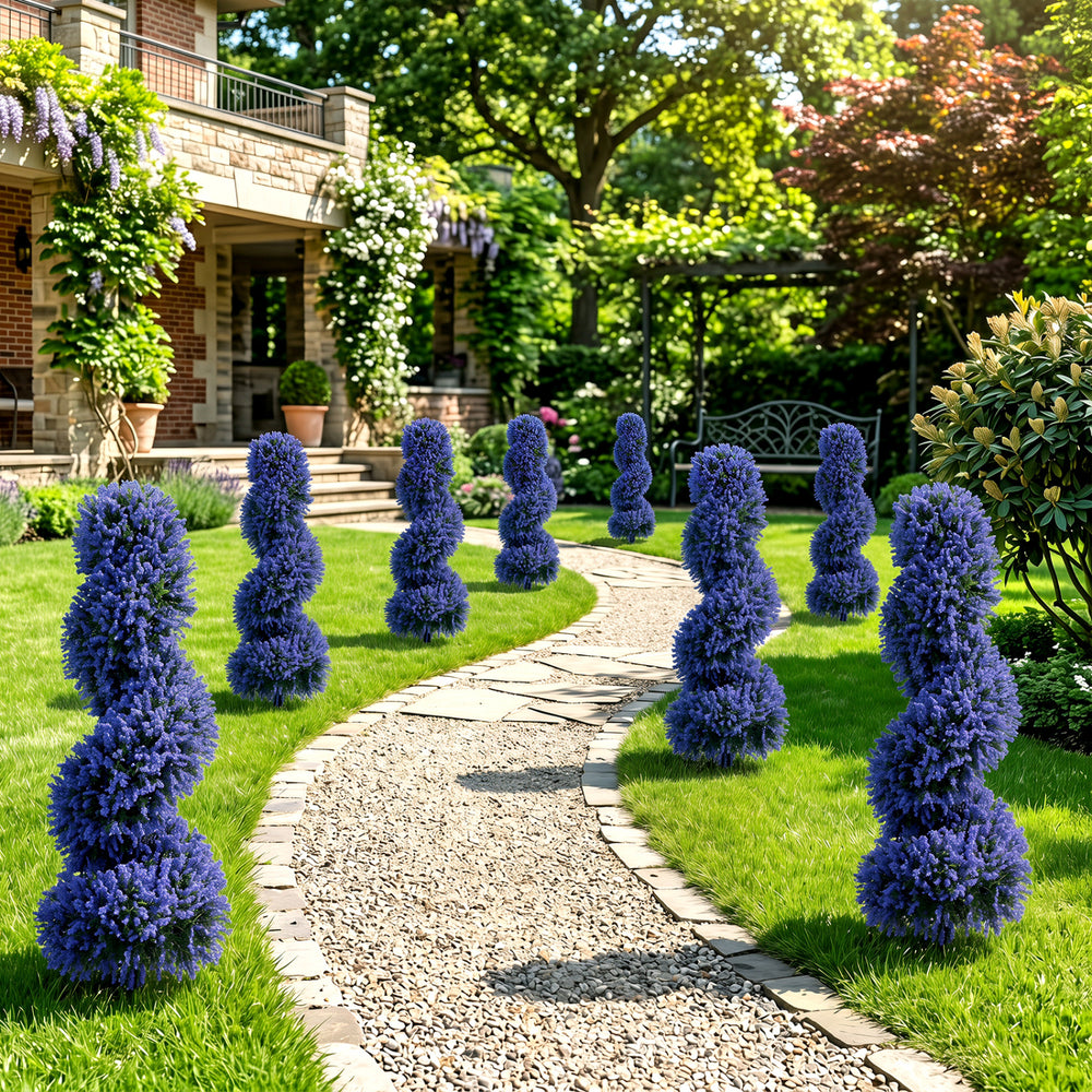 Set of 2 Artificial Spiral Topiary Trees with Sun Protection and Ground Spikes-Purple - Gallery View 1 of 10