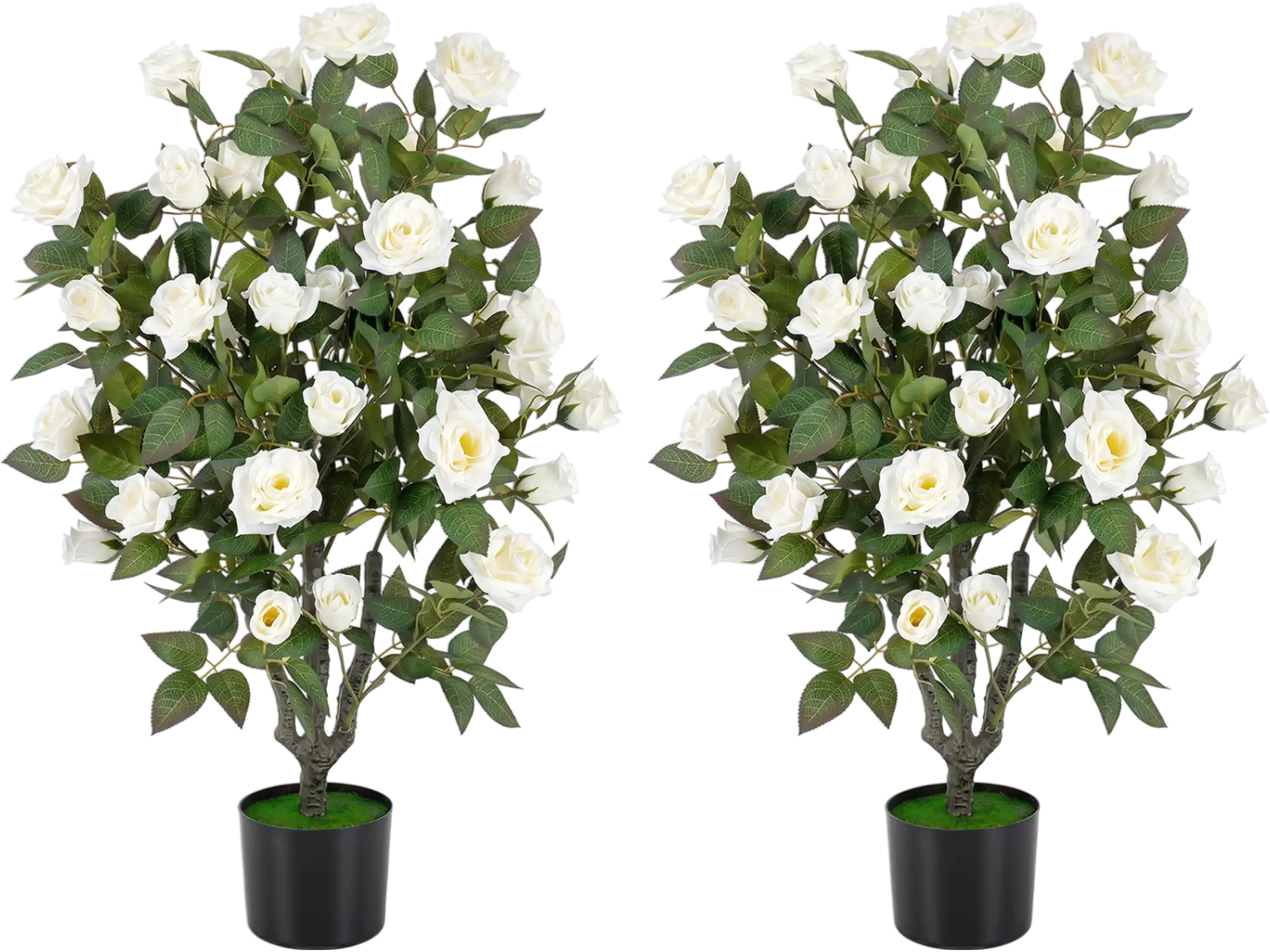 Costway Set of 2 Artificial Rose Trees Blooming Flowers Green Leaves Indoor 41357153 New
