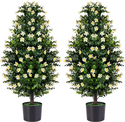Costway Set of 2 3' Artificial Topiary Trees Sun-Resistant Faux Plants 52296044 New