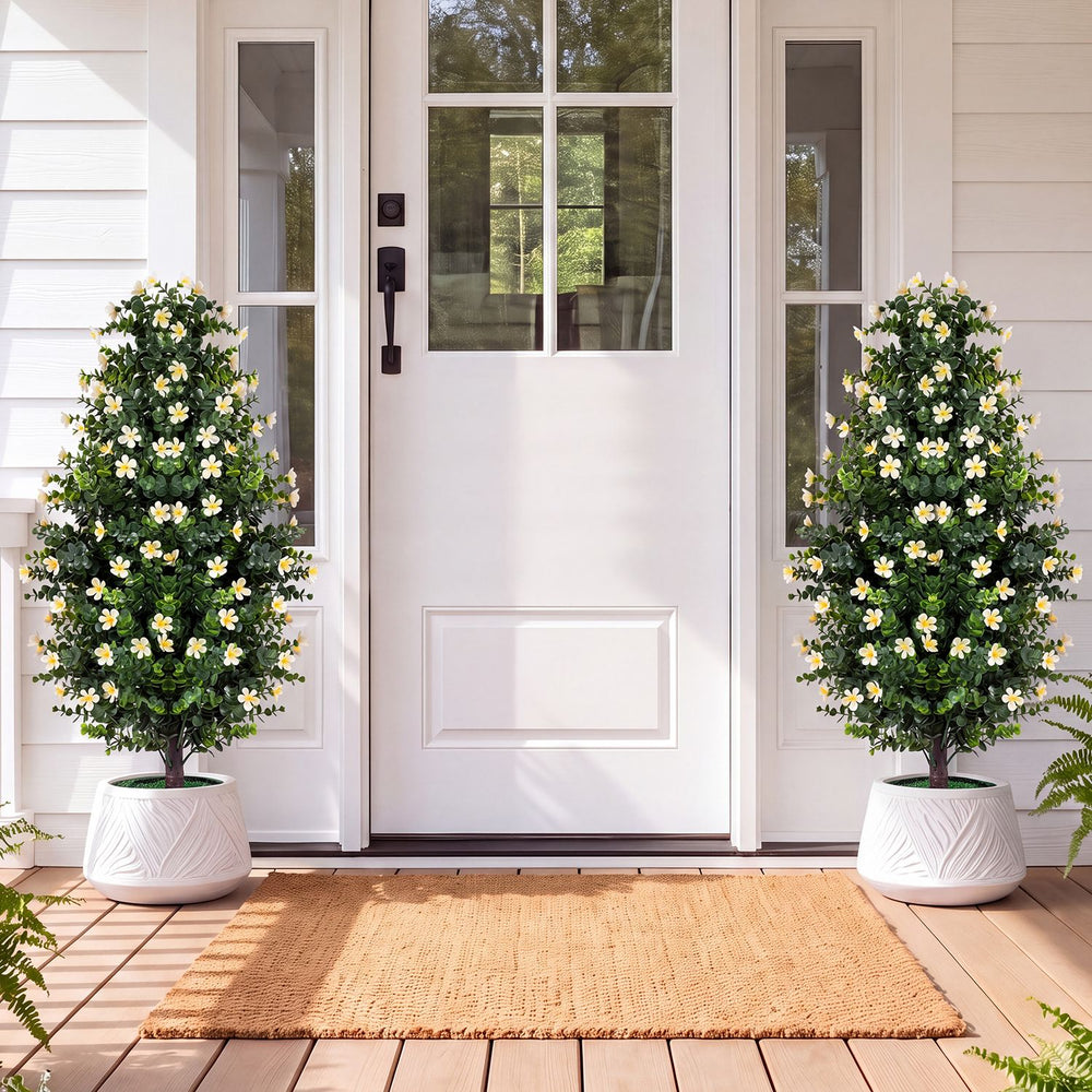 Set of 2 Artificial Topiary Trees 3 FT Fake Bushes Sun-Resistant-White - Gallery View 1 of 10