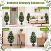 Set of 2 artificial topiary trees with white blossoms, perfect for enhancing porches, living rooms, and studies.