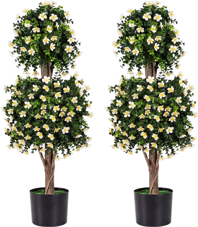 Costway Set of 2 Artificial Topiary Trees Realistic Evergreen Plant 97304370 New