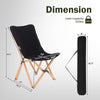 Black bamboo dorm chair with storage pocket, folding design, dimensions 36.5"x28.5"x20.5", load capacity 330 lbs.