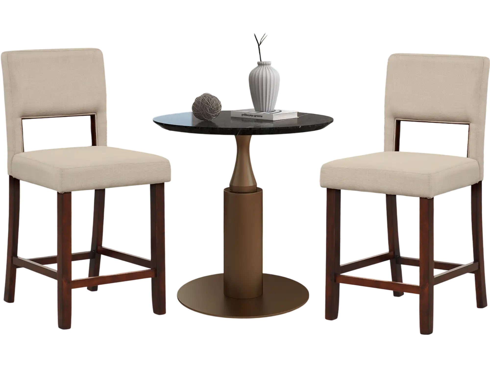 Costway 2-Pc Bar Stools Chair Set Hollow Back Rubber Wood Legs Beige 45296871 New