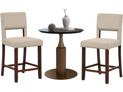 Costway 2-Pc Bar Stools Chair Set Hollow Back Rubber Wood Legs Beige 45296871 New